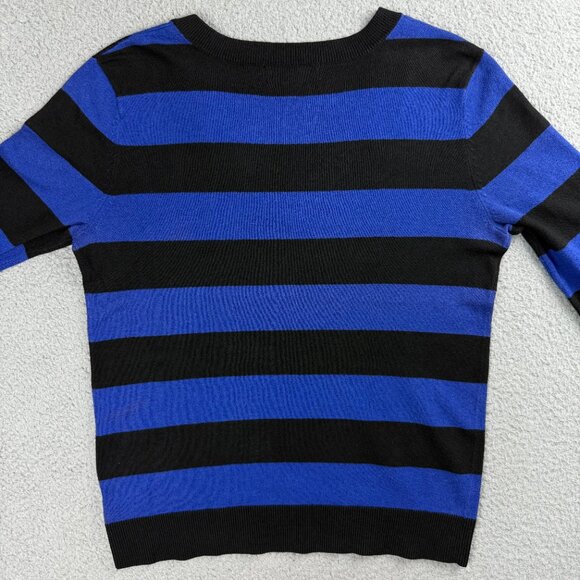 Michael Kors Sweater Womens Small S Blue Black Stripe V Neck Sequins Elbow Knit - Picture 3 of 10